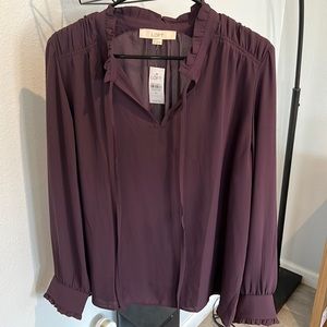 LOFT Long-sleeve Blouse in Eggplant Purple